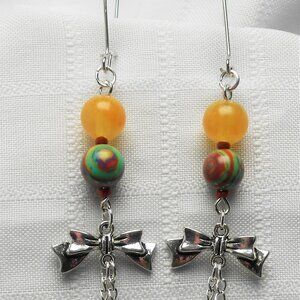 No783 Handmade earrings with Tibetan silver knots and polished stones